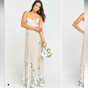 NWT Show Me Your Mumu Godshaw Goddess Gown in “Bouquet Toss” color/pattern (L)